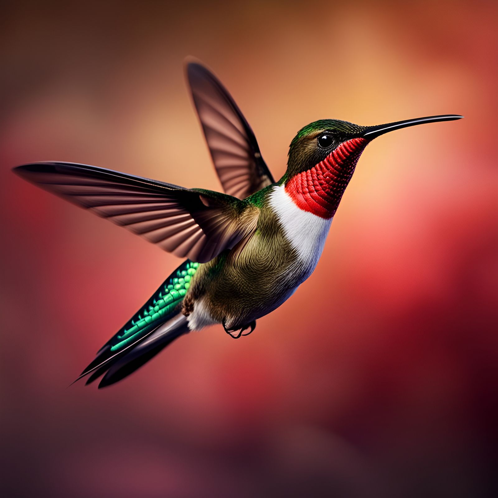 Ruby-Throated Hummingbird in Flight: Photorealistic Close-Up