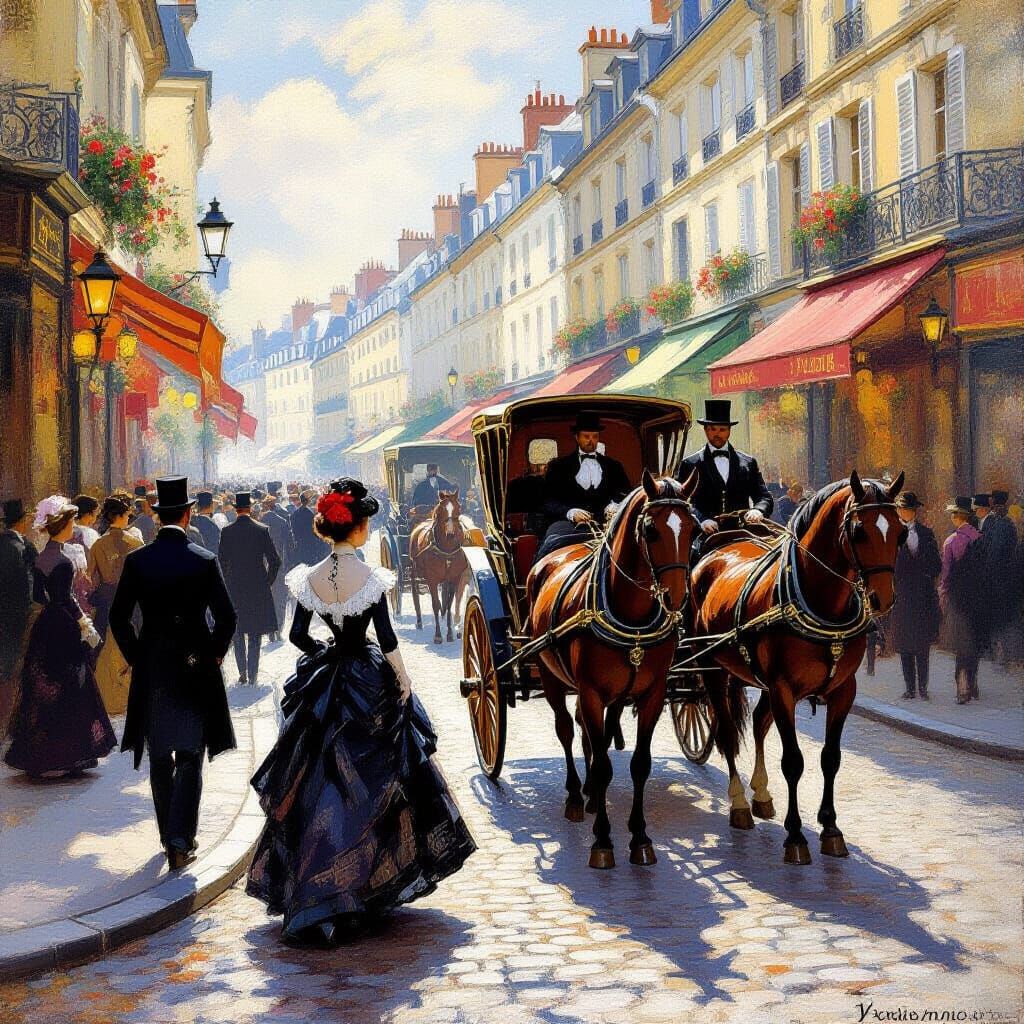 1884 Paris Street Scene in Impressionist Style