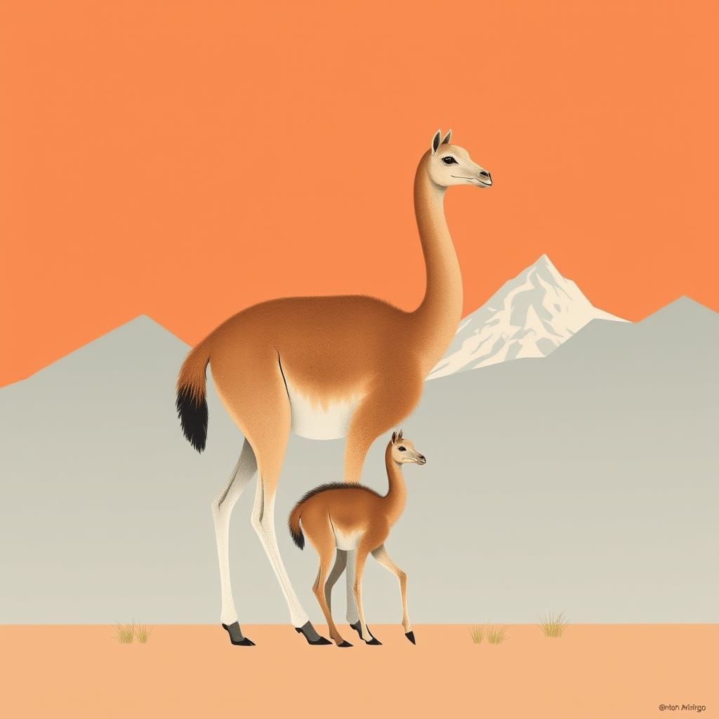 Andean Camelid Motherhood in Chilean Mountains