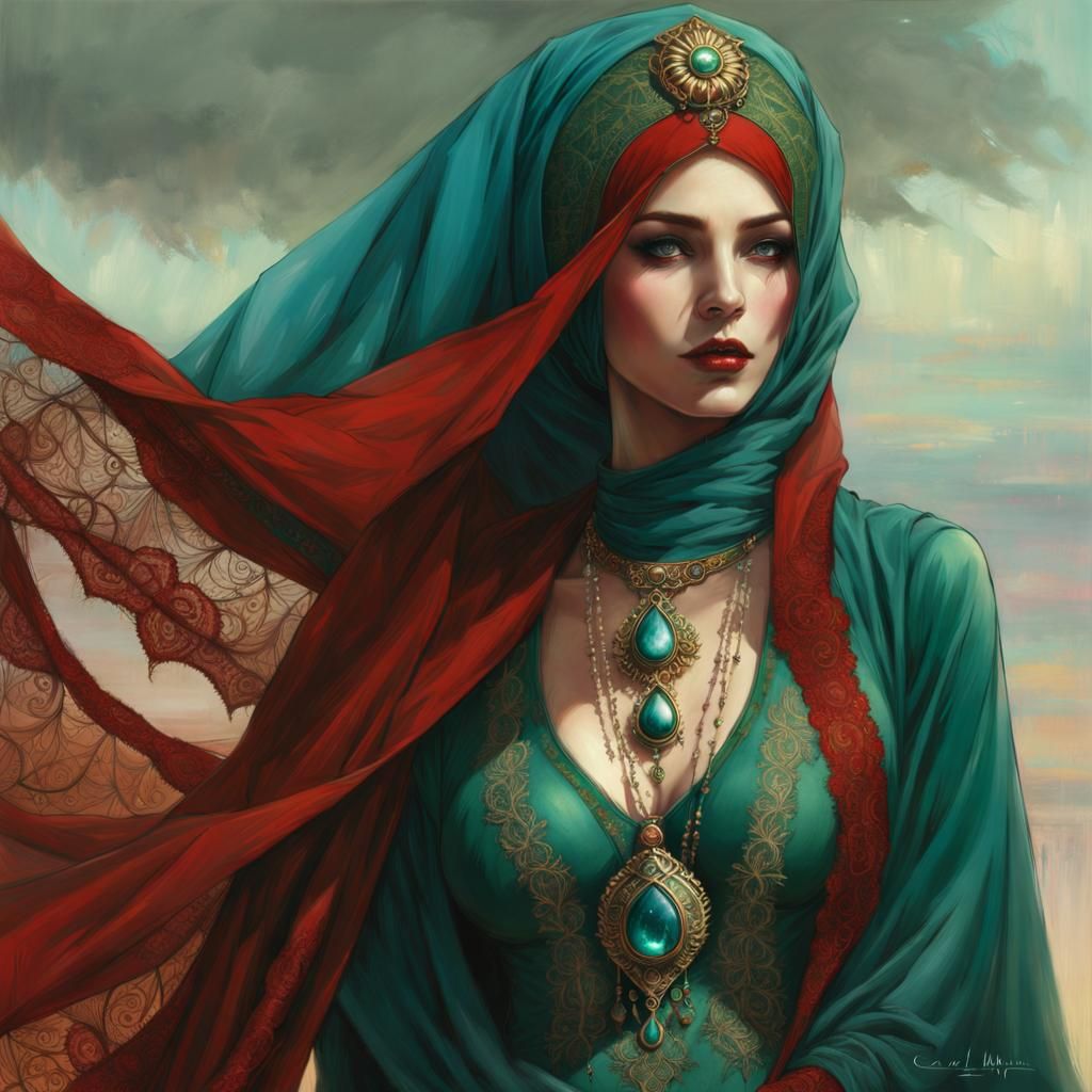 Stunning Muslim Woman in Lace Lingerie, Hyperreal Portrait