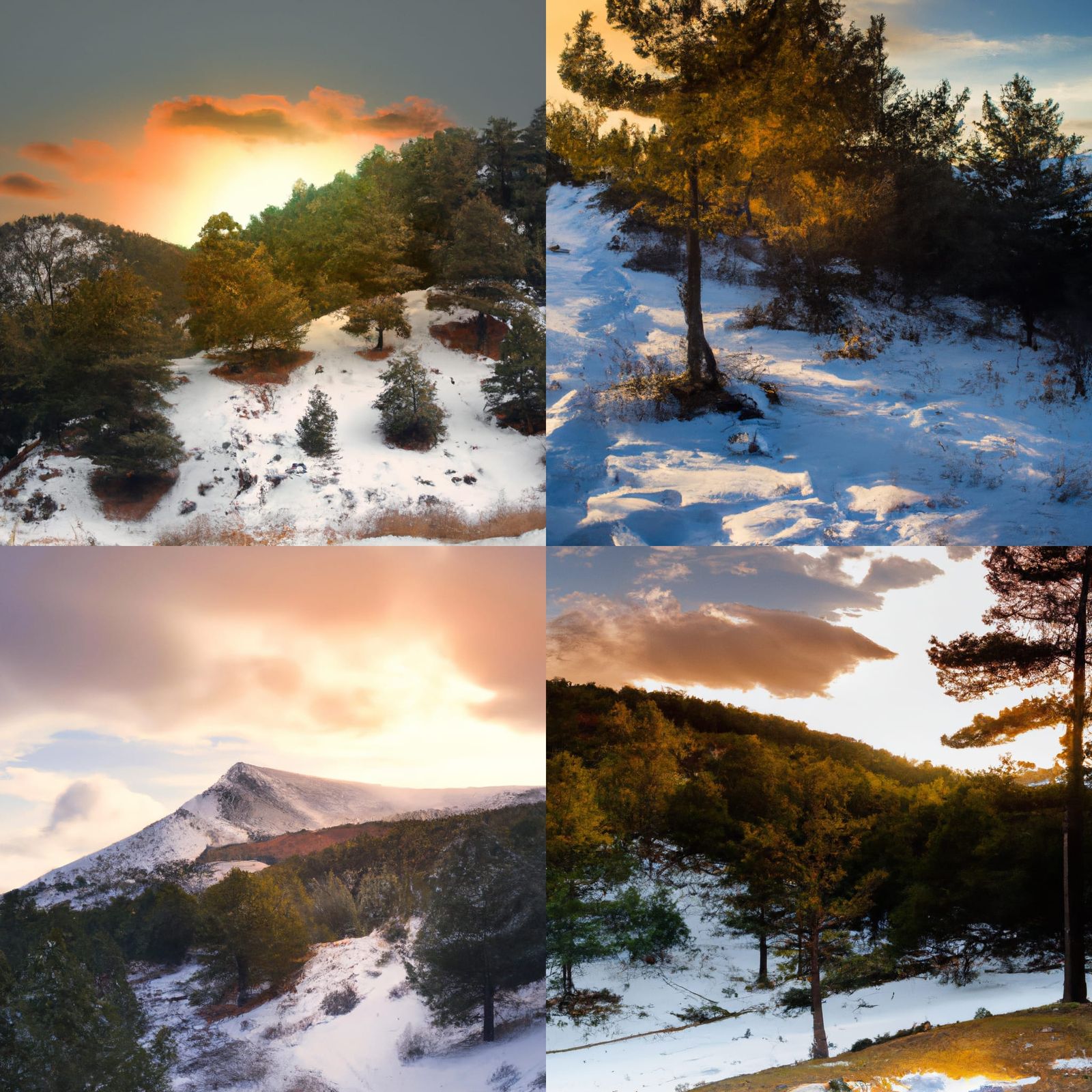Snowy Mountain Forest Landscape at Sunset