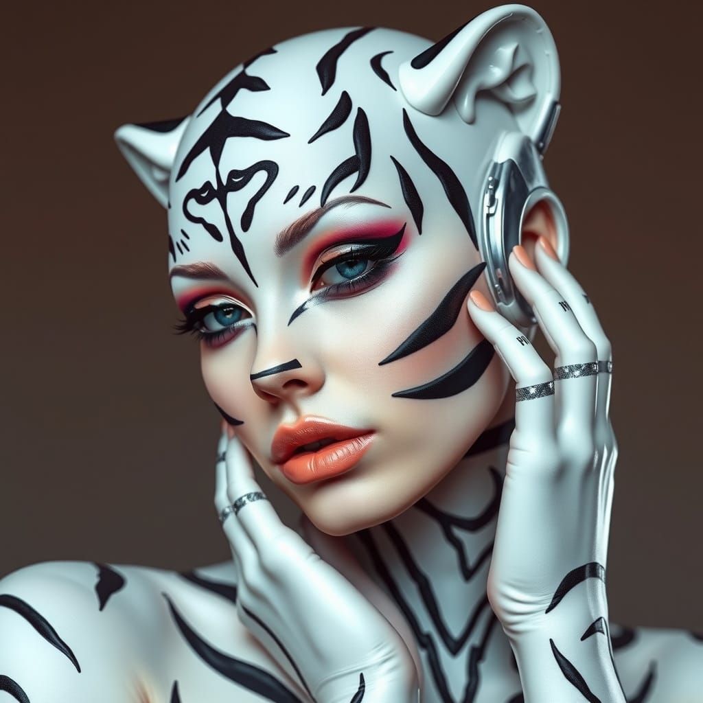 Cyberpunk Robot in Tiger Stripes Makeup