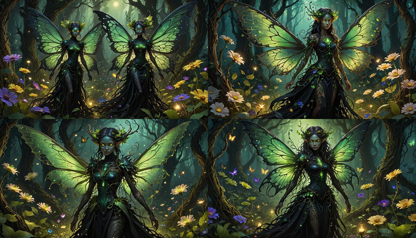 Dark Faerie in Bioluminescent Glade: Anime Art