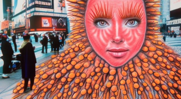 Sea Urchin Woman in Times Square: Chalk Art