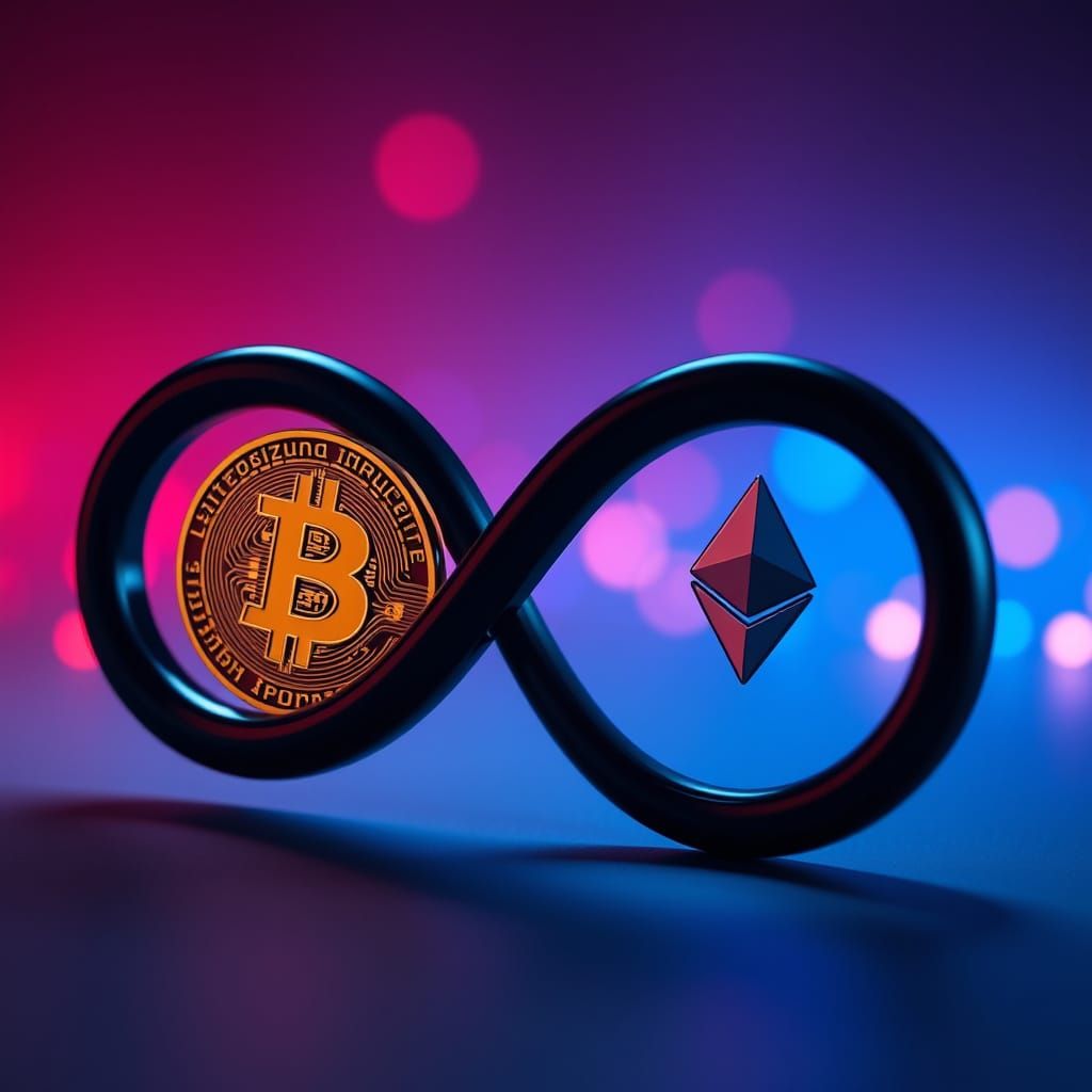 Bitcoin and Ethereum Symbol in Infinity Loop