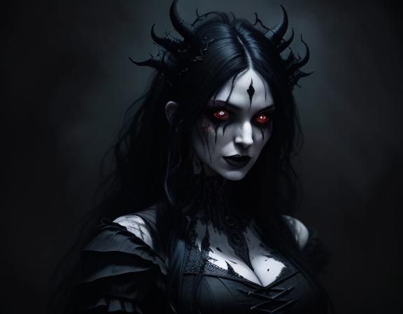 A black night sorcerer with demonic eyes. She has long black...