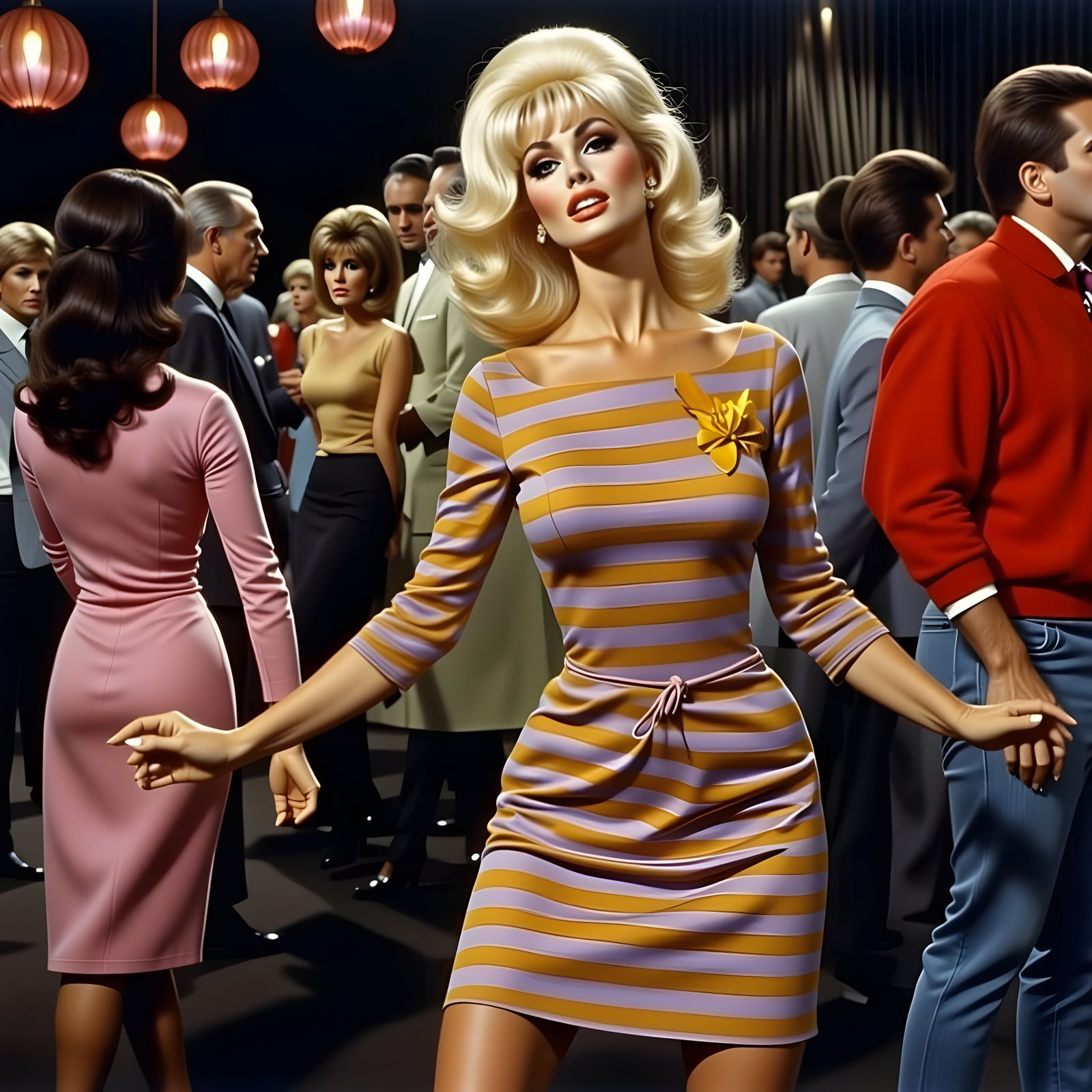 Abstract Expressionist Painting of Woman Dancing at Party