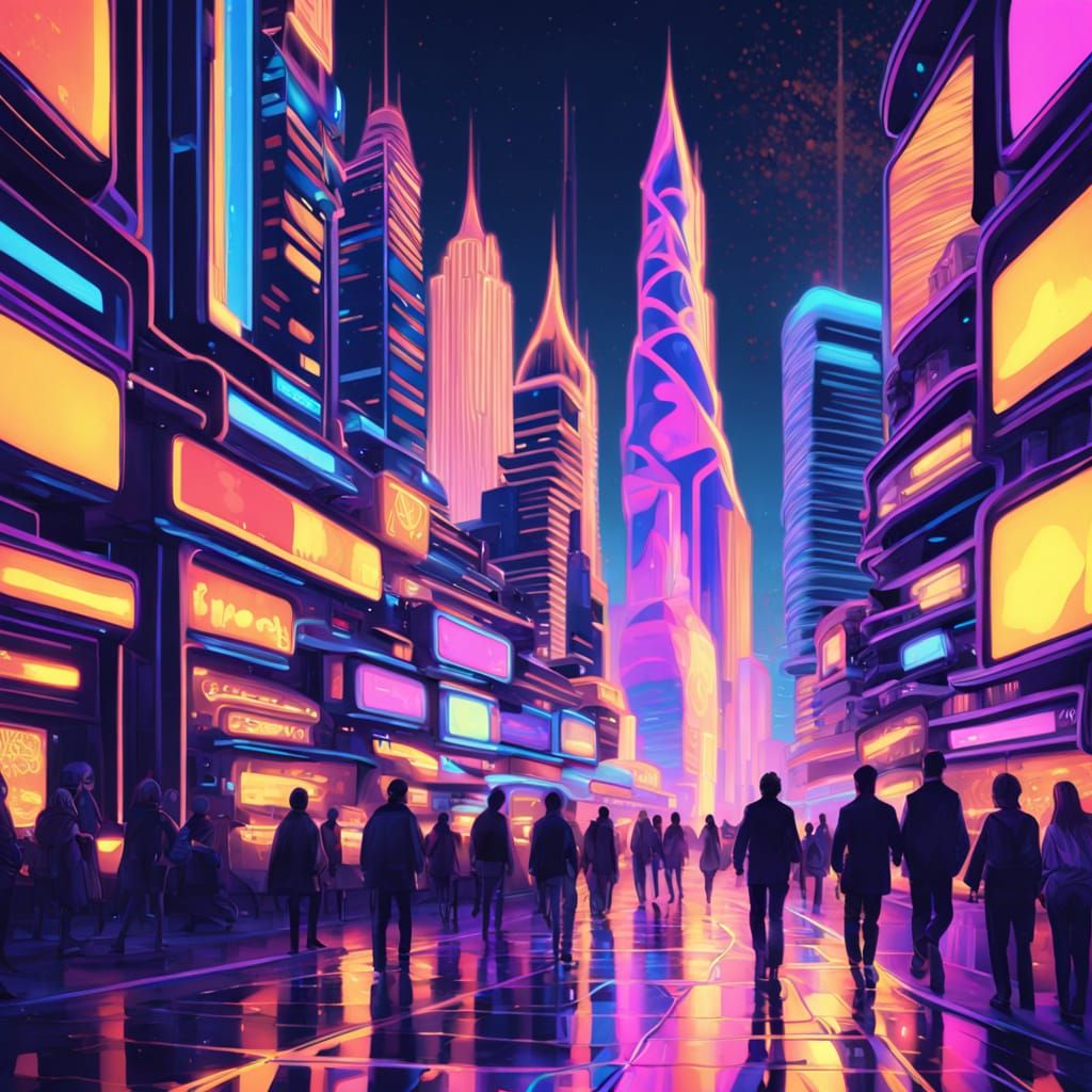 Ethereal Cityscape in Shimmering Pointillist Colors