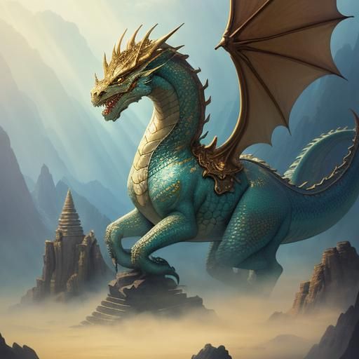 Dragon Tamer with Holy Dragon in Ancient Temple