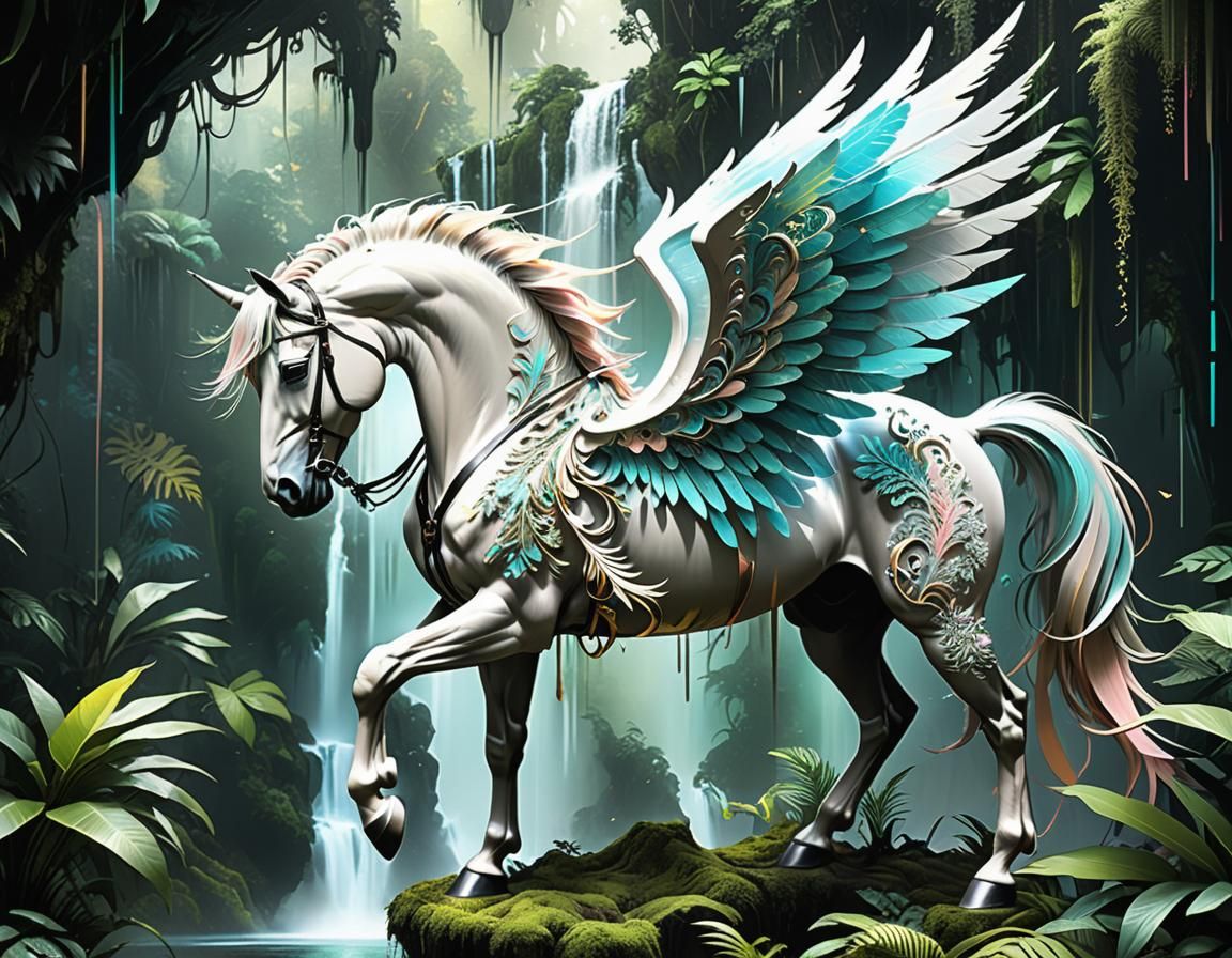 Filigree Fractal Pegasus in Pastel Colors