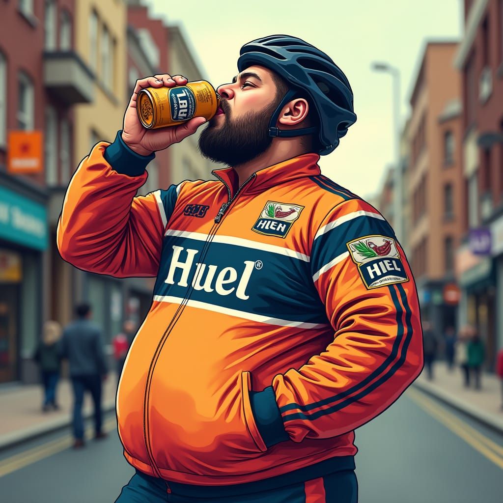 Roadman Chugging Huel in Urban Street Scene