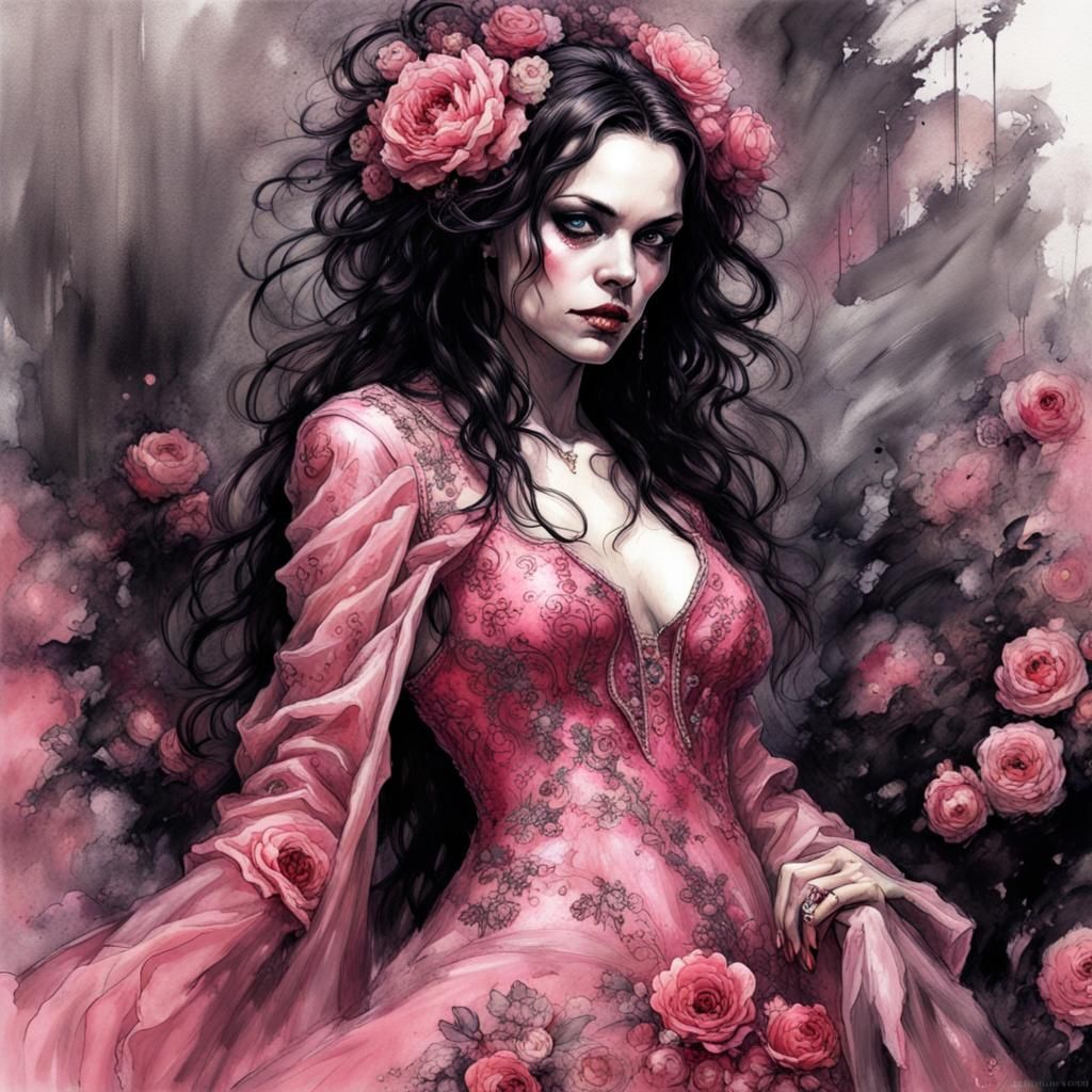 Vampire in Pink Gown: Ink Splash Art