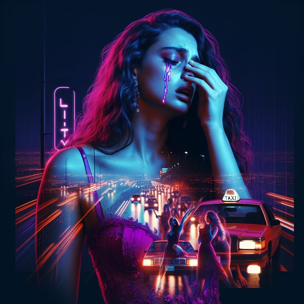 Emotional Double Exposure Art with Neon 'Liability'