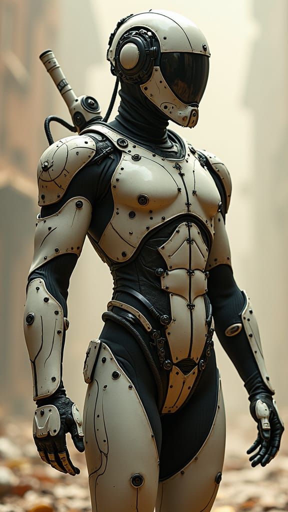 Cyberpunk Warrior in Mechanized Leotard Power Suit