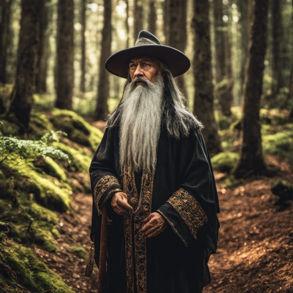Old Mage Walking in Forest in High Definition