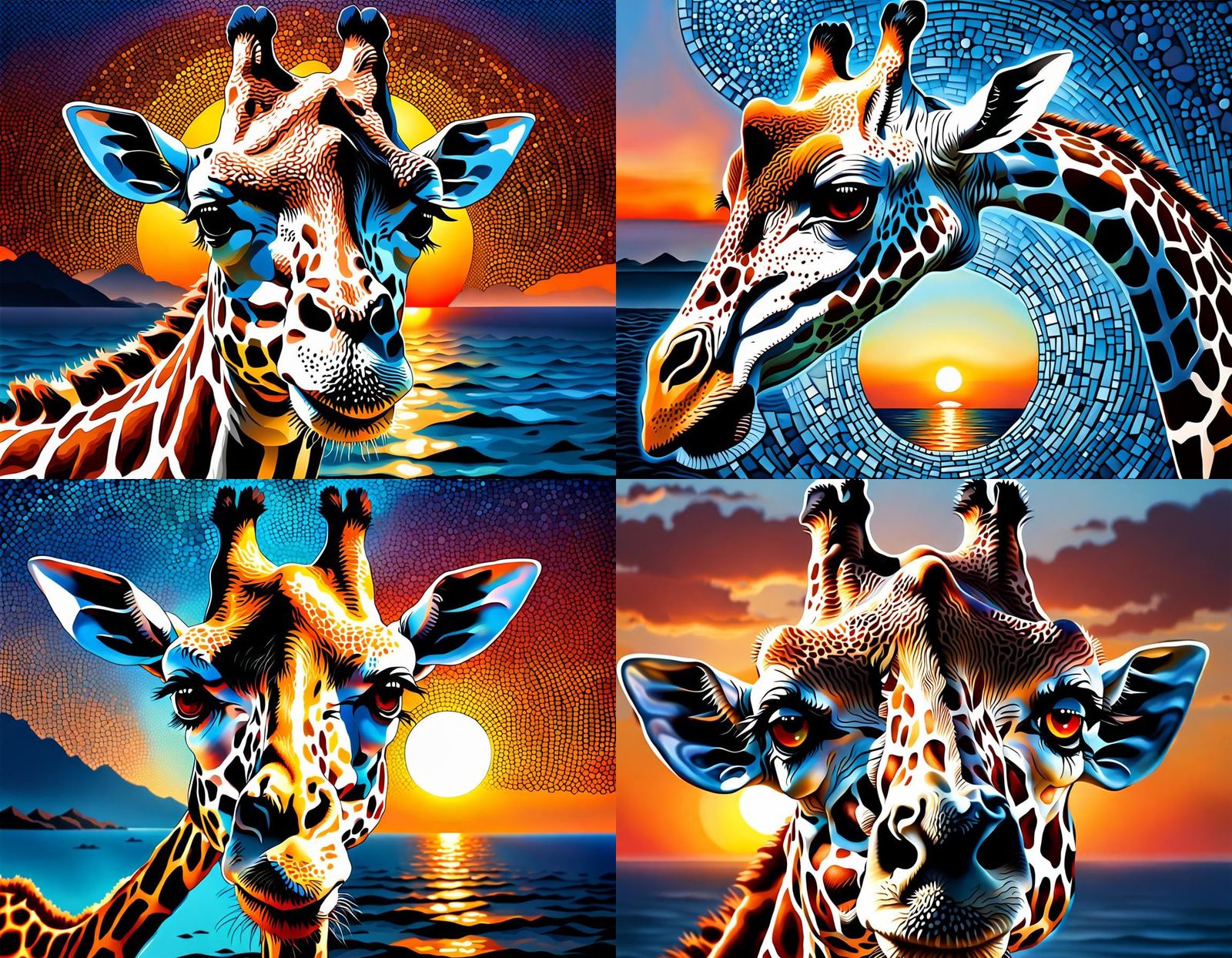 Surreal Mosaic Art: Eyeball, Giraffe, Sunrise