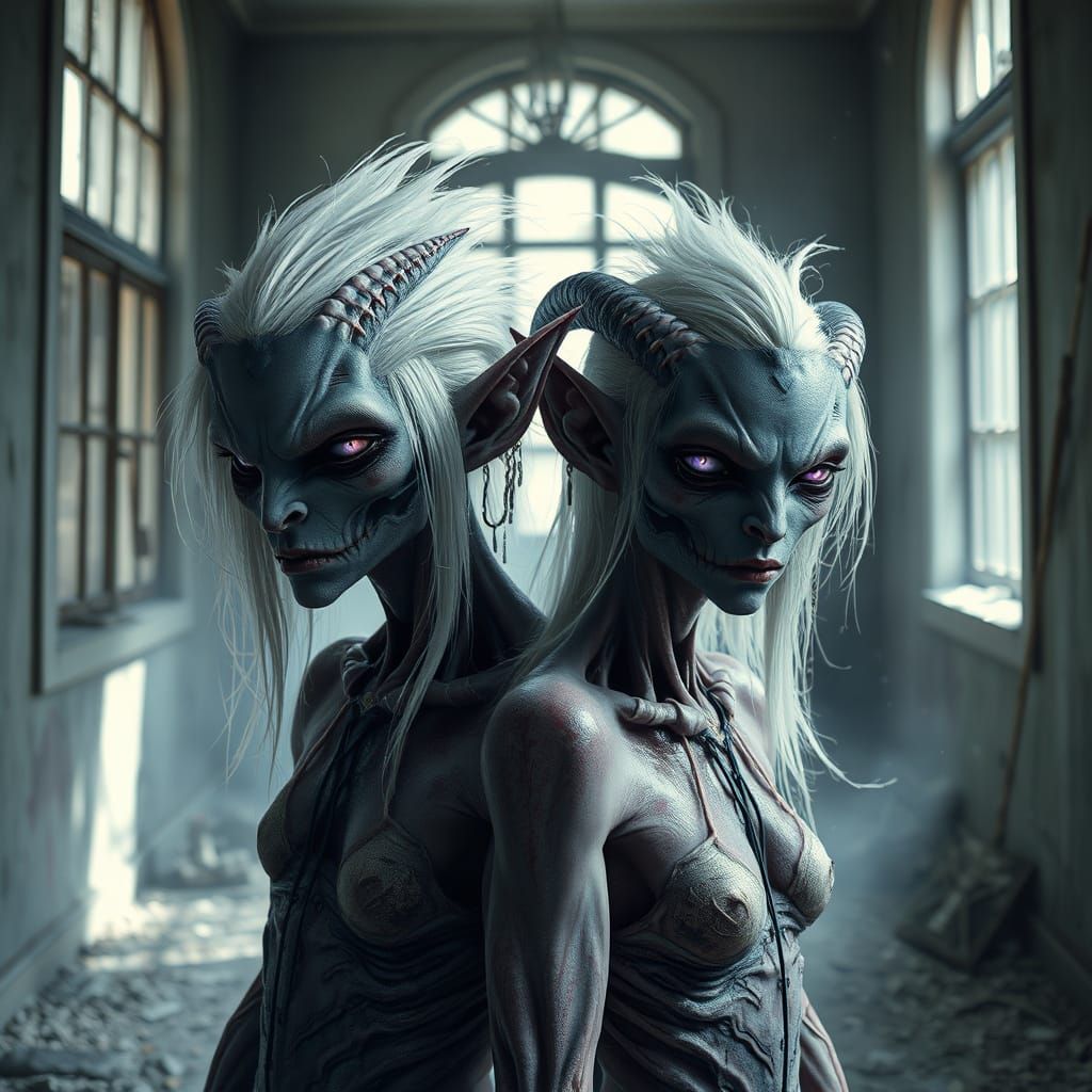 Drow in Abandoned Room: Biomechanical Surrealism