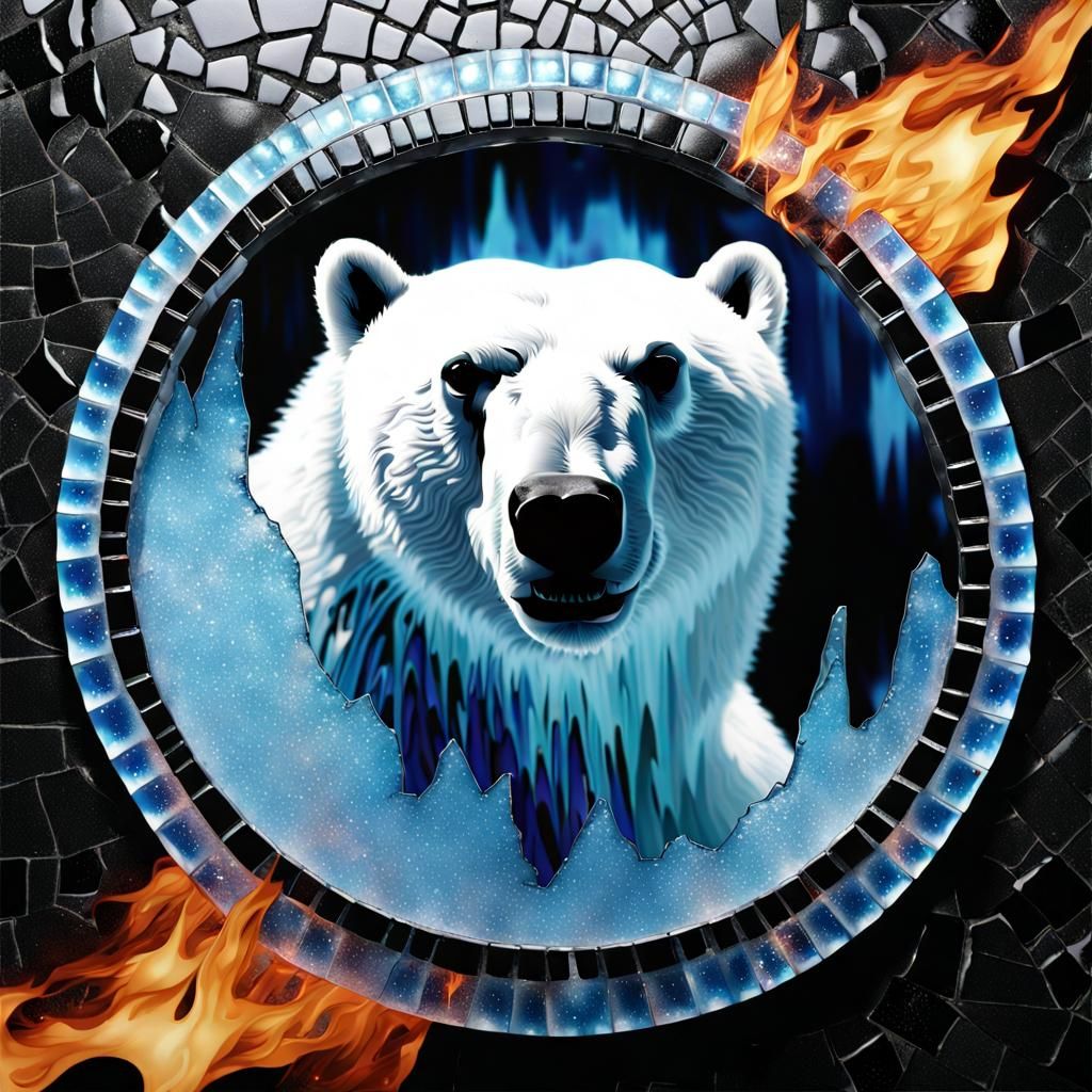 Ice-Blue Polar Bear Snowboarding Steed in Hyperrealism