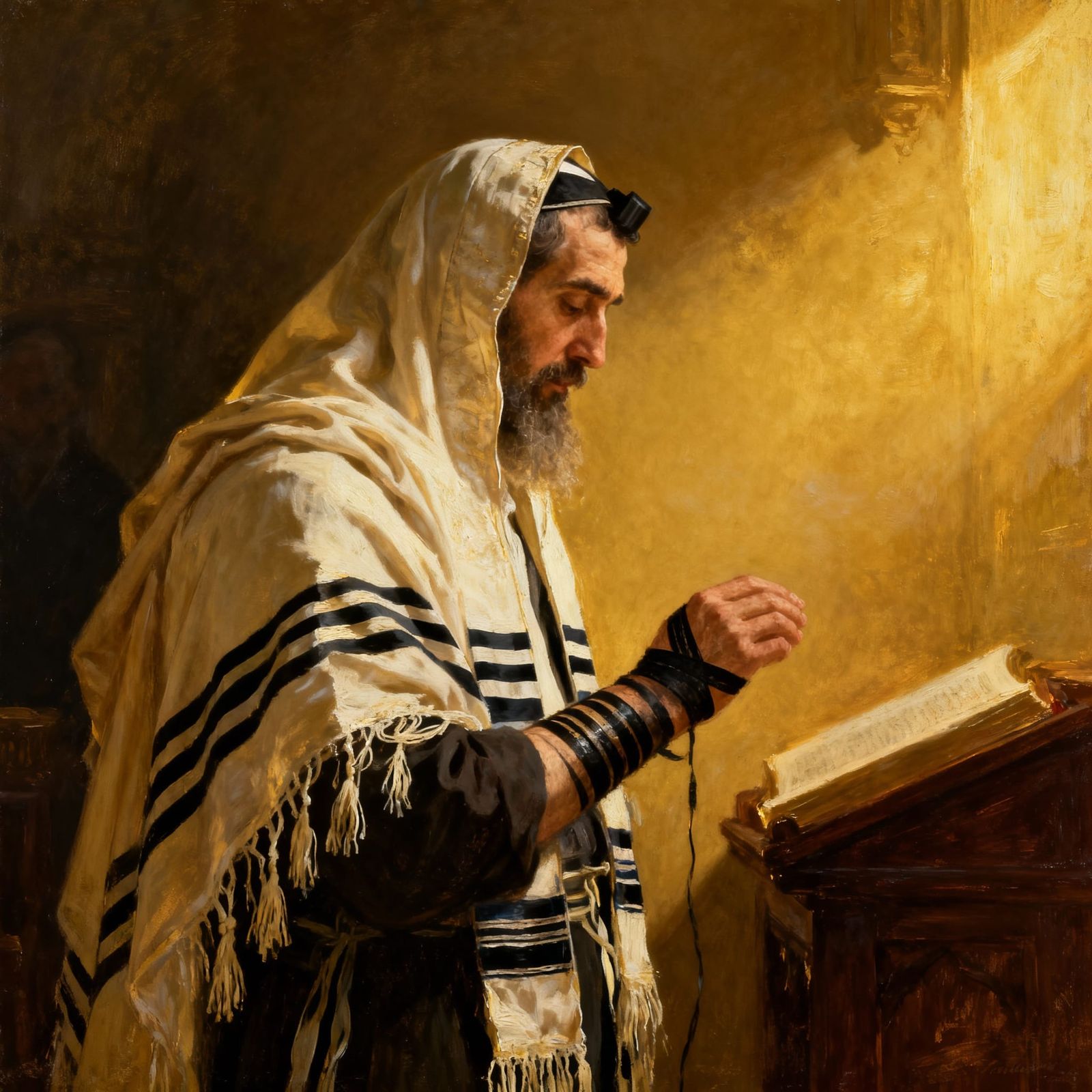 Devout Man in Prayer, Realistic Oil Painting