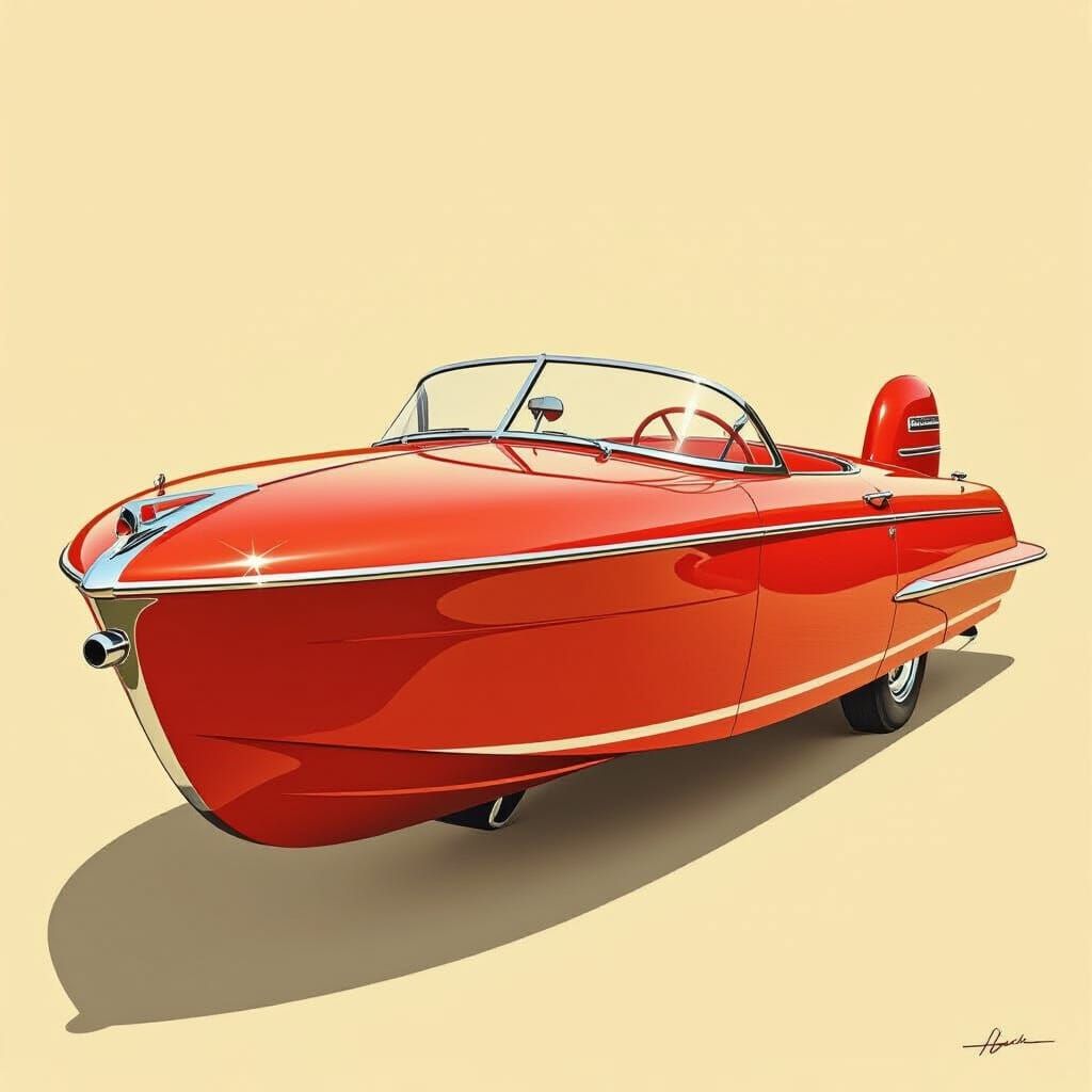1950s Red Speedboat with White Stripe in Vintage Style
