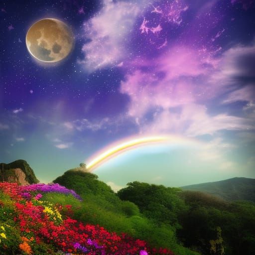 Rainbow Sky Moon with Silver Highlights Portrait