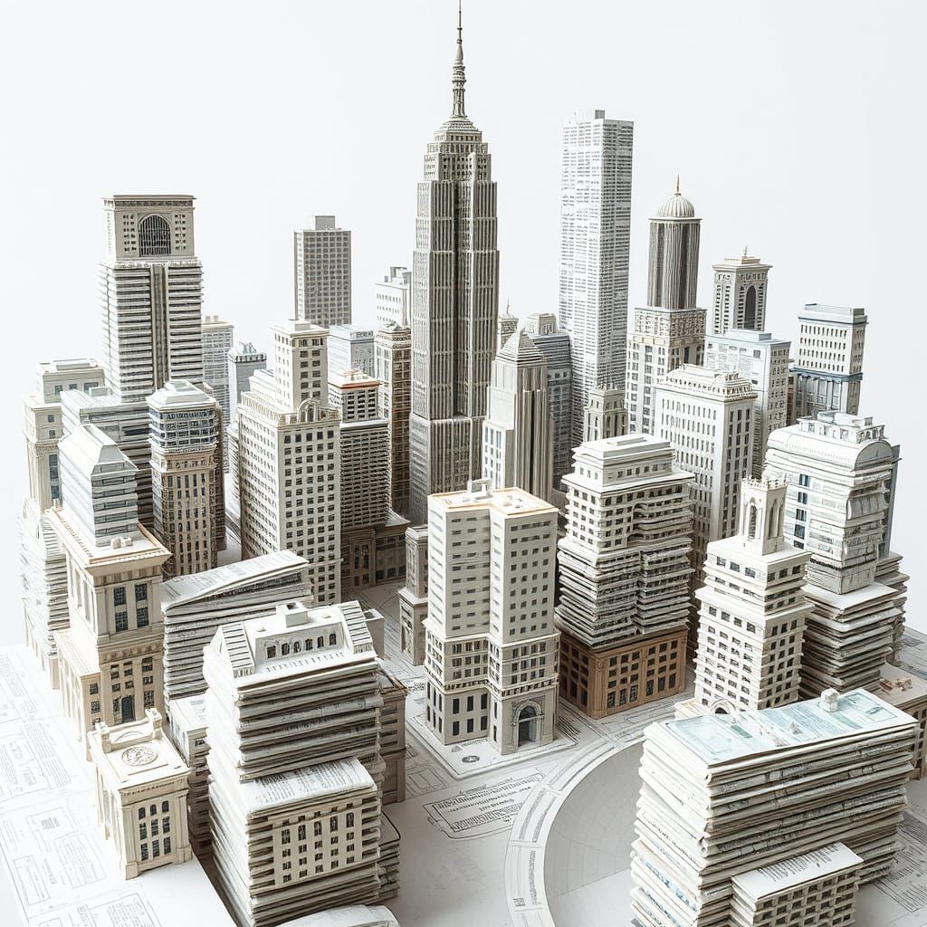 Surreal Newspaper Metropolis in Optical Illusion Style