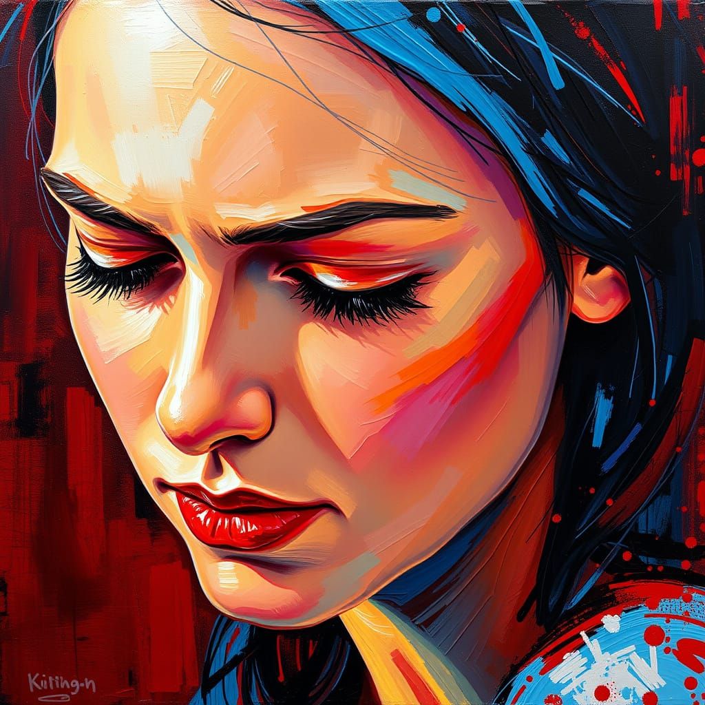 Vibrant Palette Knife Portrait of a Woman