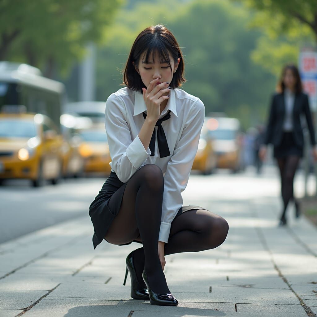 Woman in Sheer Blouse and Zipped Skirt in Sapporo
