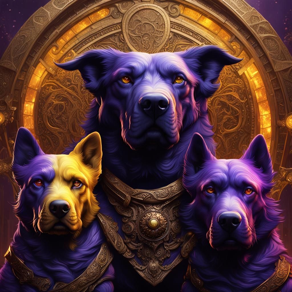 Three-Headed Dog in Dark Fantasy Style