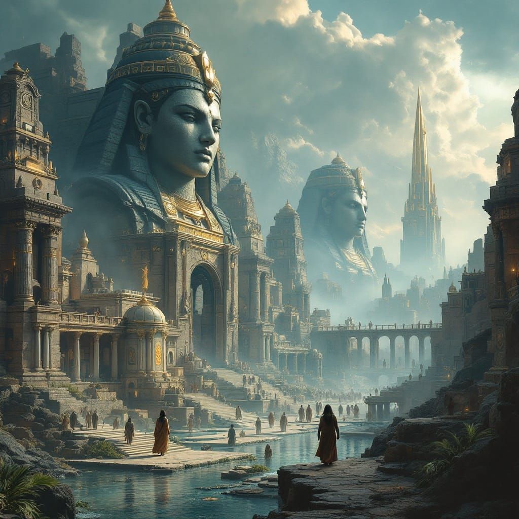 Lost City of Atlantis in a Mystical Landscape