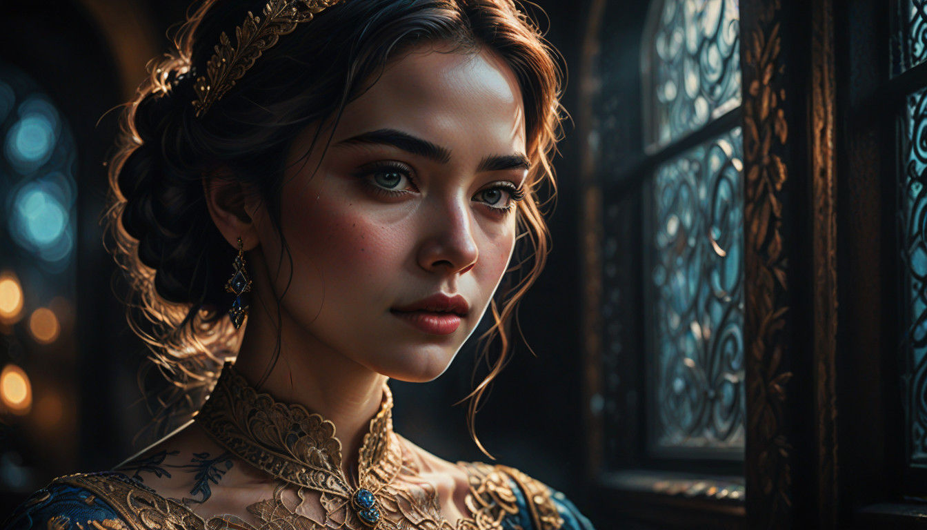 Mysterious Female Avatar in Elegant, Golden Hour Digital Por...