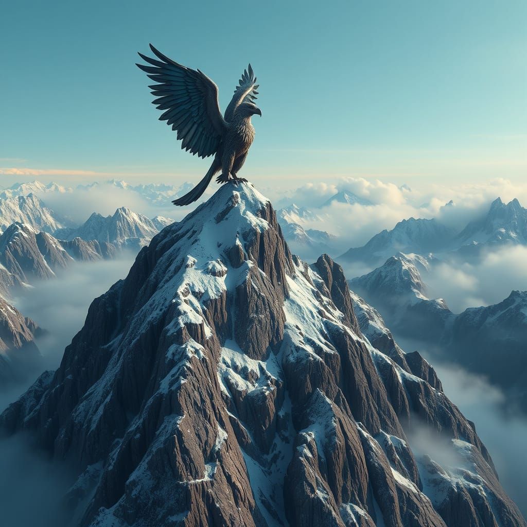 Majestic Griffin in a Snow-Capped Mountain Landscape