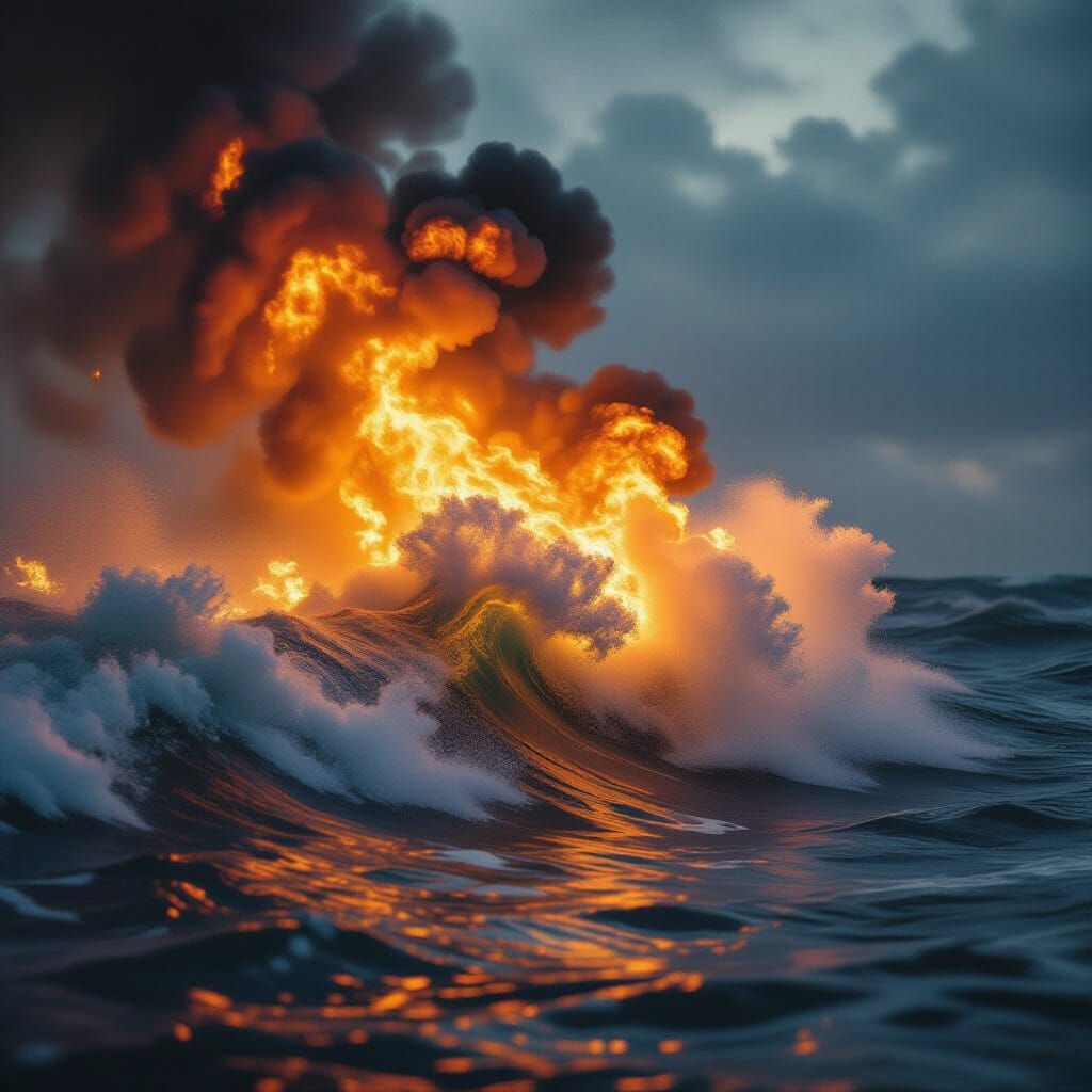 Flames Engulf Turbulent Wave Cinematic Masterpiece