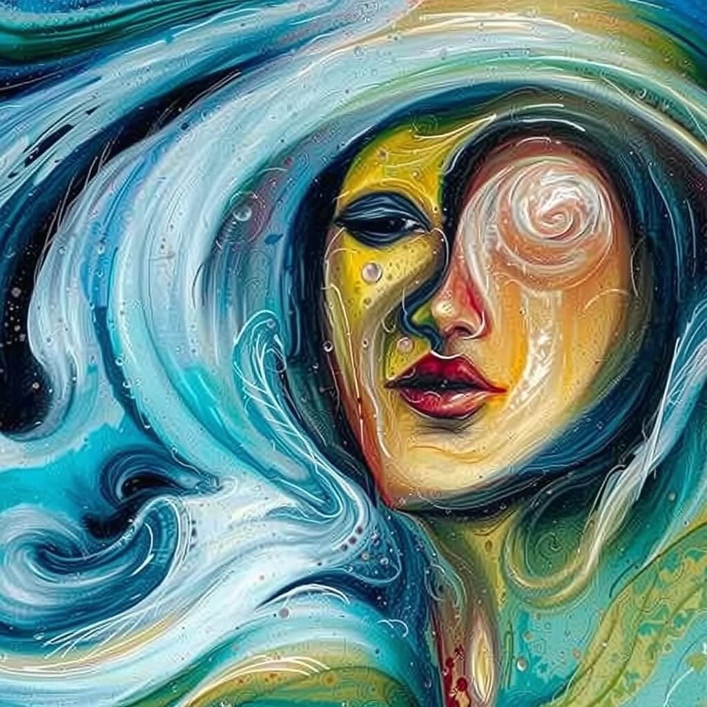 Surrealist Face Composed of Water and Mist