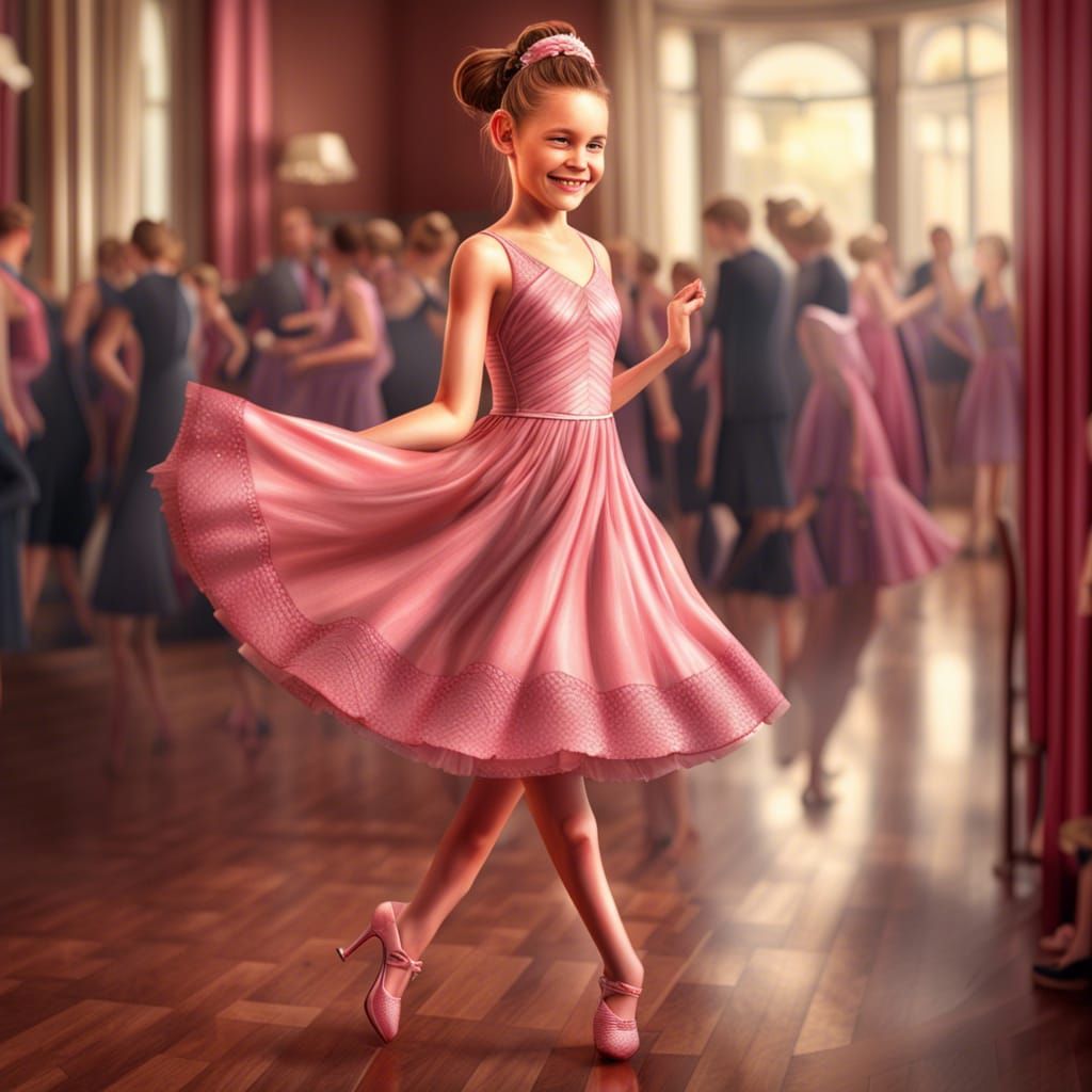 Girl Dancing Waltz in Pink Dress