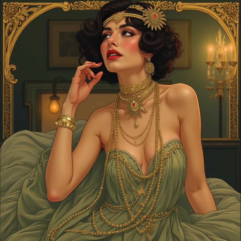 Elegant 1920s Woman in Art Nouveau Style