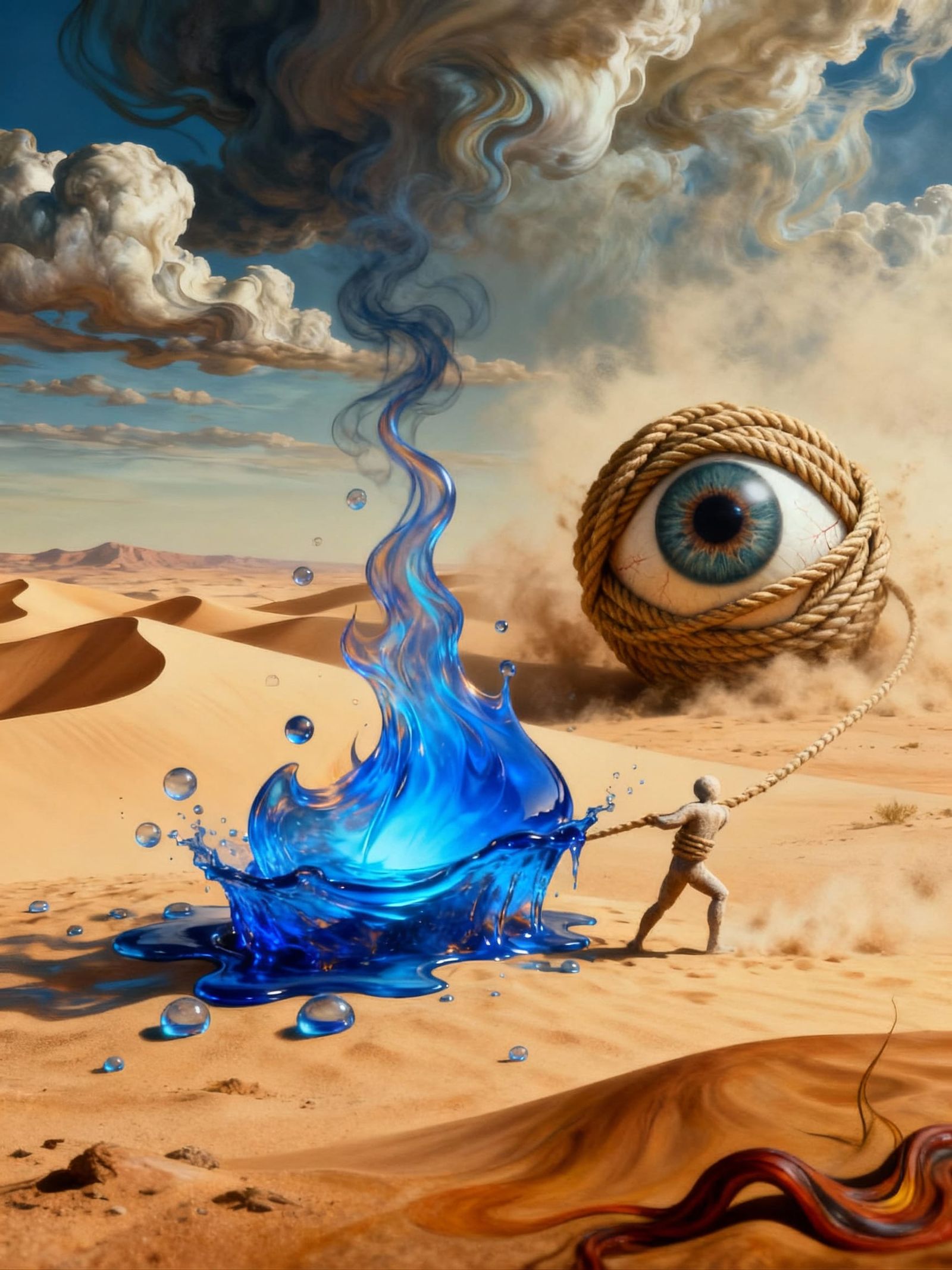 Surreal Burning Water Landscape in Dali Style