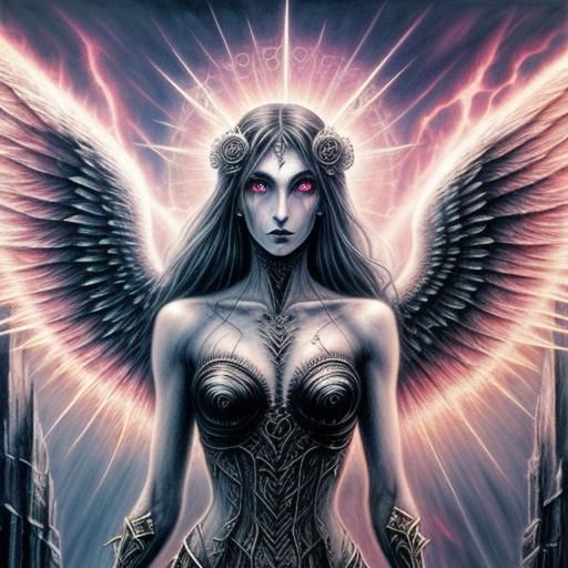 Gothic Goddess with Flaming Sword in Dark Fantasy Art