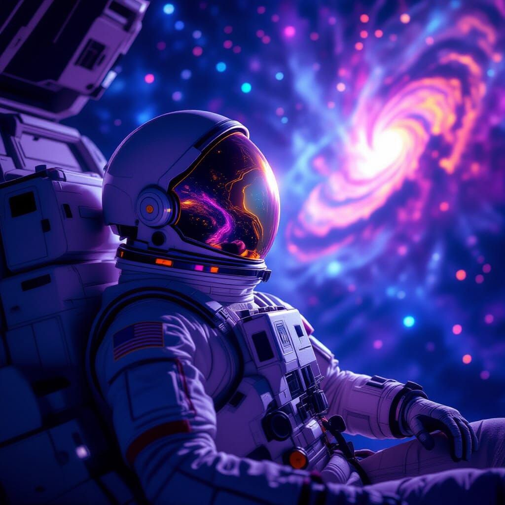 Astronaut Adrift in Nebulae Galaxy