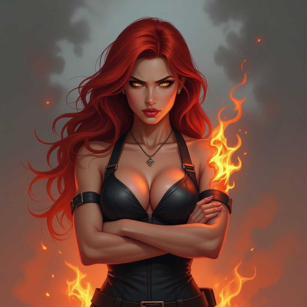 Enraged Fire-Woman with Molten Body in Splash Art