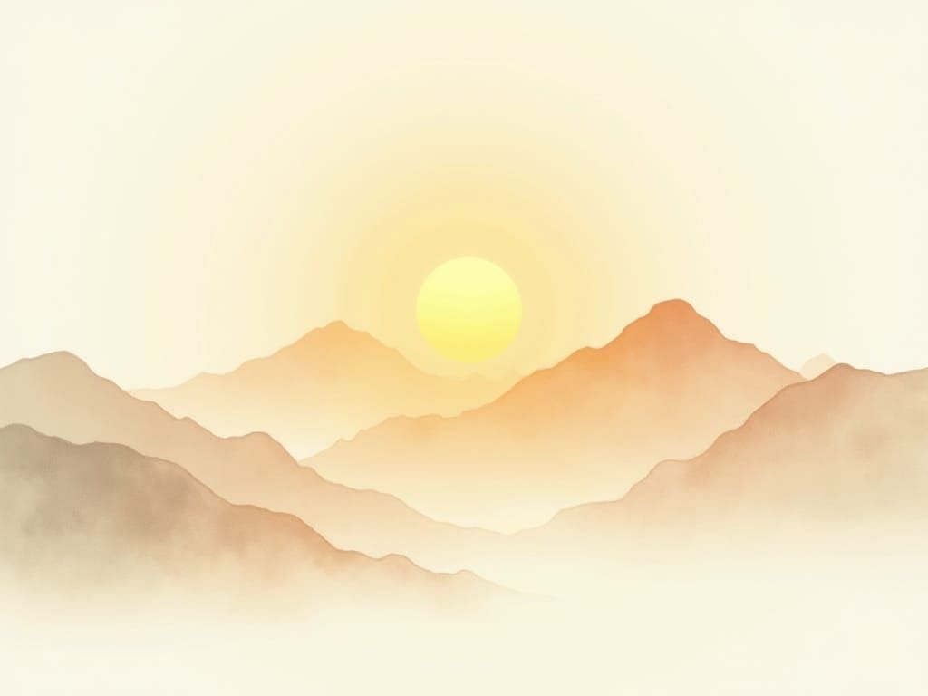 Japandi Sunset: Minimalist Watercolor Mountain Silhouette