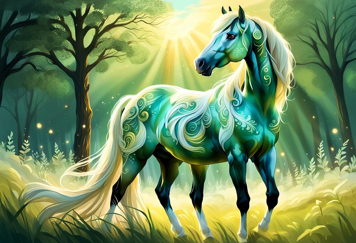 Majestic Mare in Meadow: Fantasy Illustration