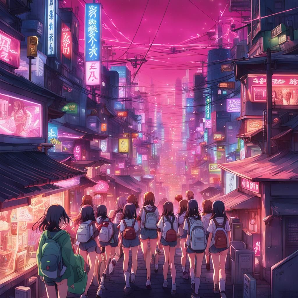 Neon Bikini Army in Sci-Fi City: Anime Style