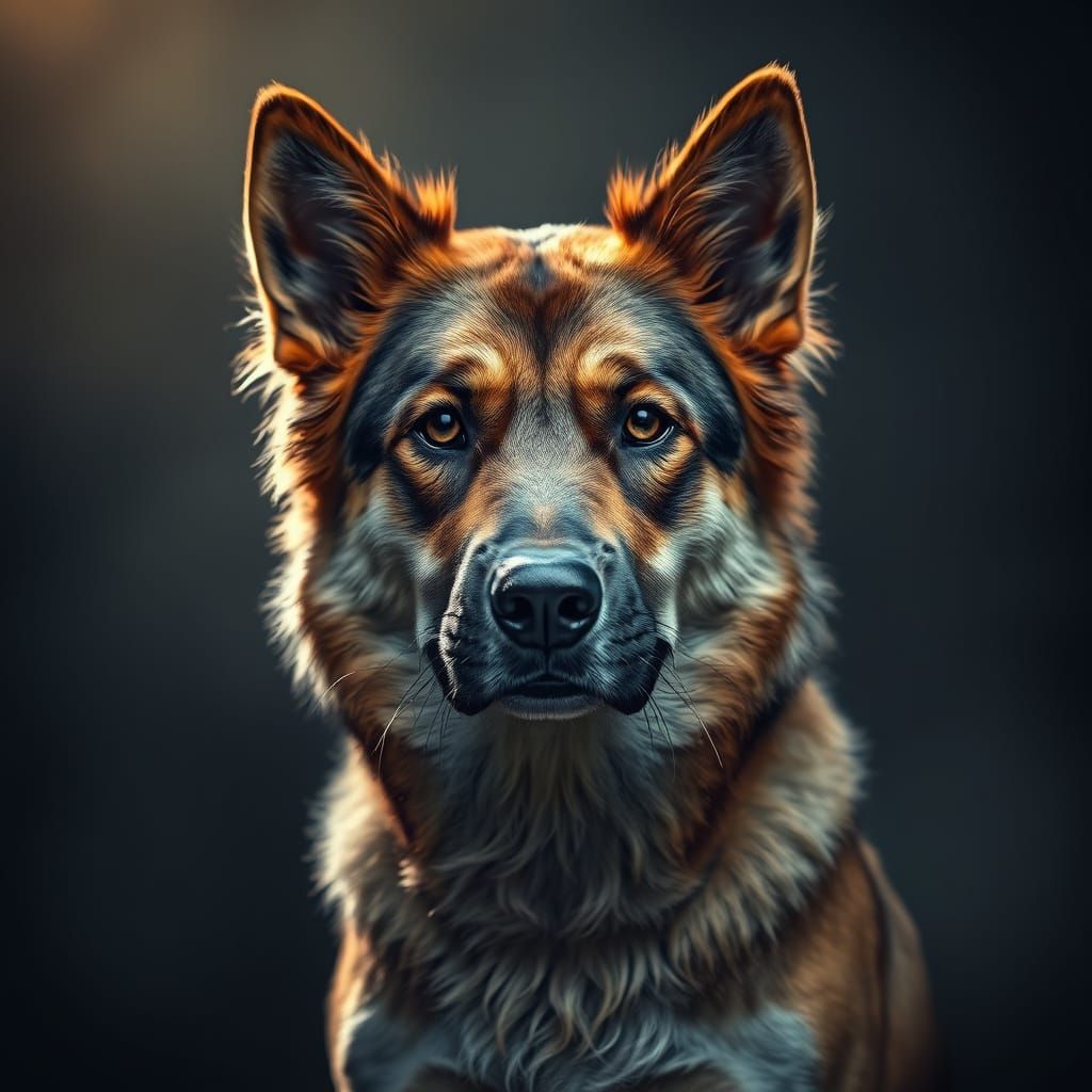 Regal Canine in Moody, Hyperrealistic Hues