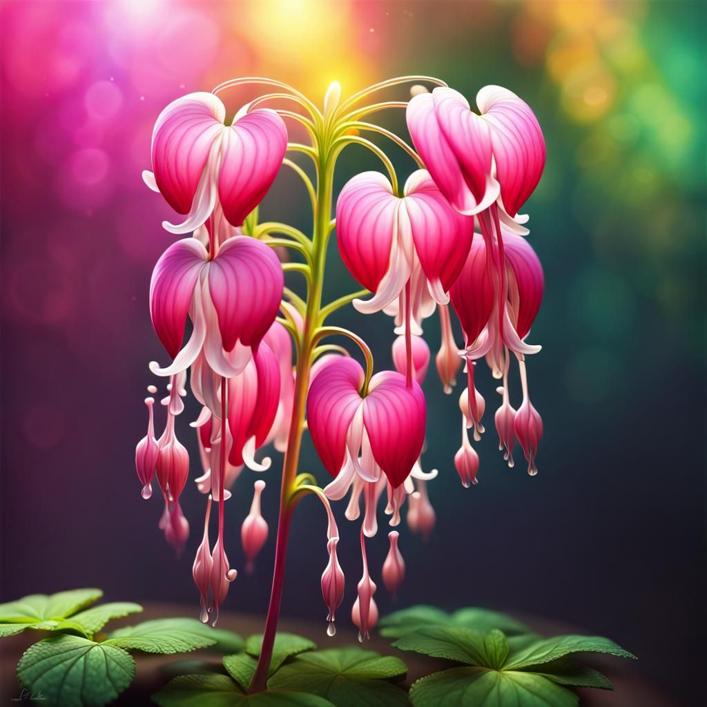 Luminous Bleeding Heart in Digital Splash Art