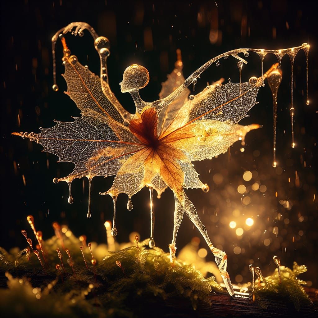 Ethereal Leaf Ballerina Dances in Amber Light
