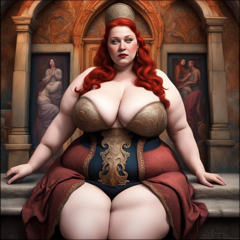 Redhead Plus Size Pinup Goddess in Matte Painting