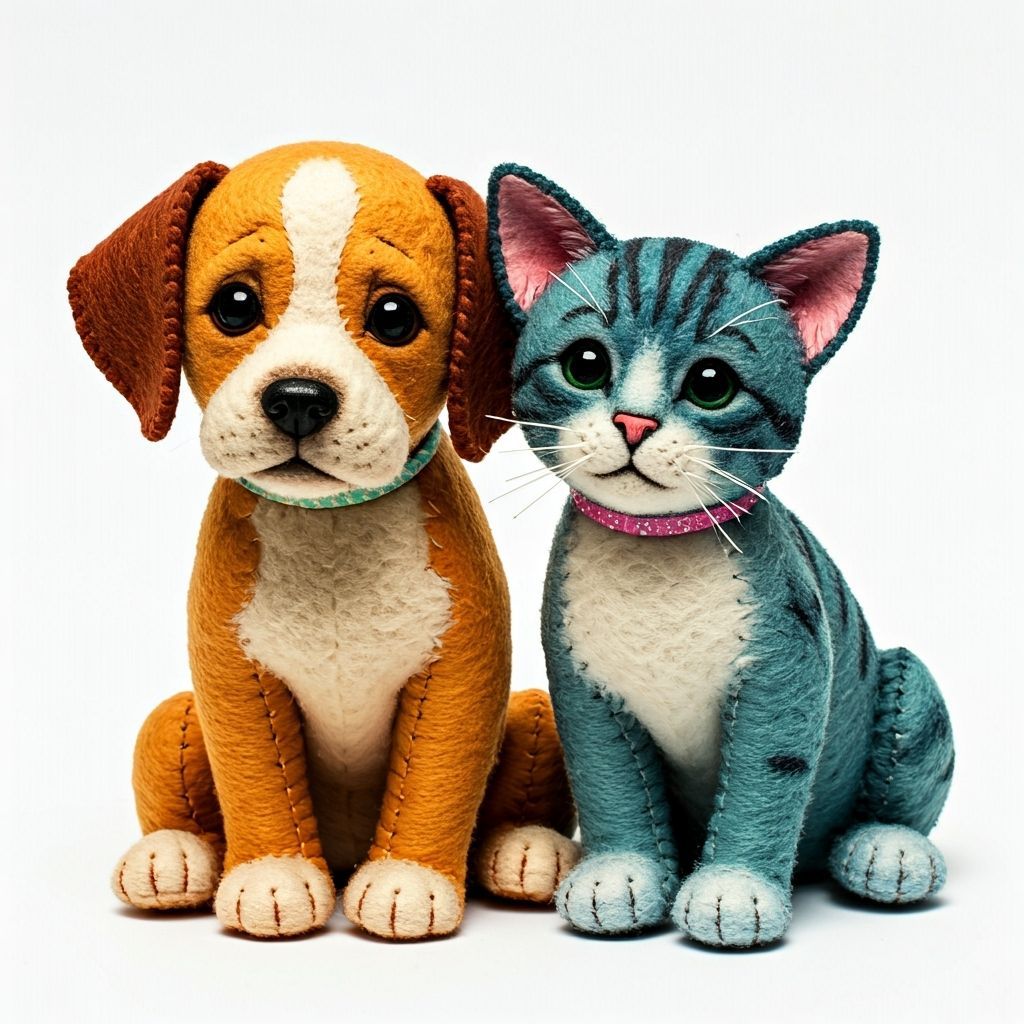 Adorable Felt Puppies and Kittens in Whimsical Style