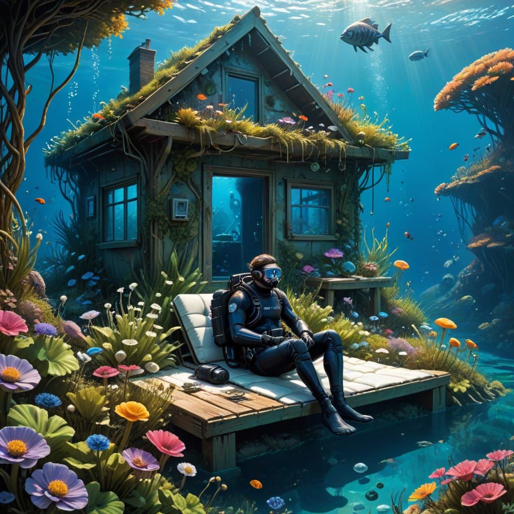 Scuba Diver's Underwater Home in Comic Book Art