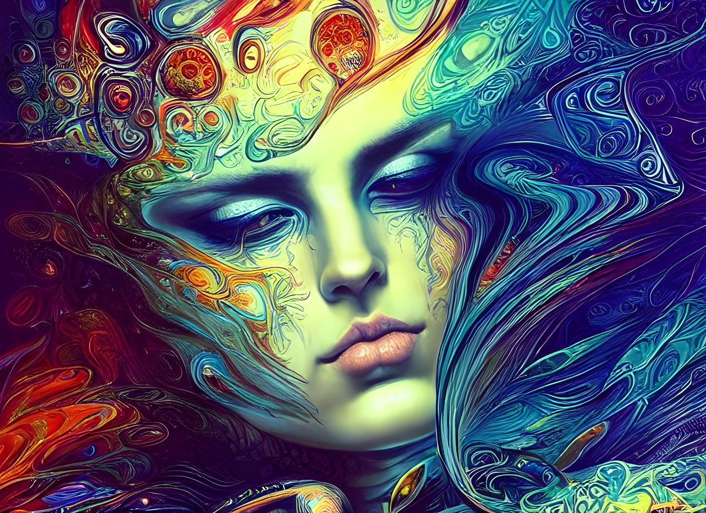 Psychedelic Waves with Sacred Geometry in Digital Art